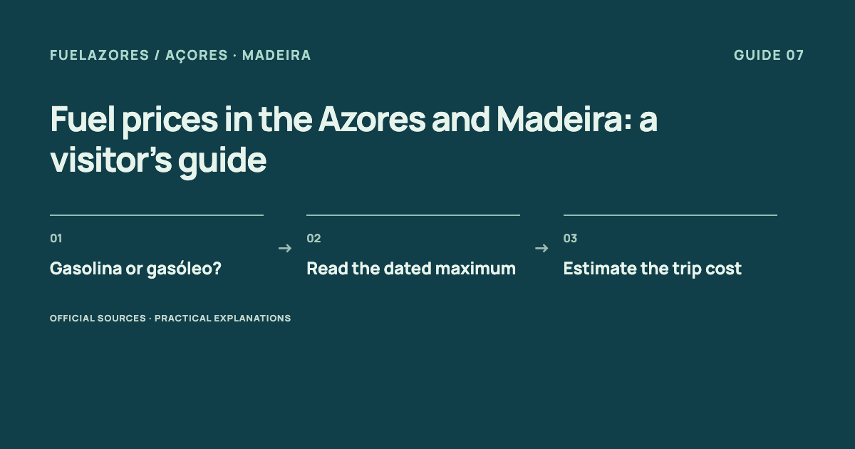 Gasolina or gasóleo? → Read the dated maximum → Estimate the trip cost